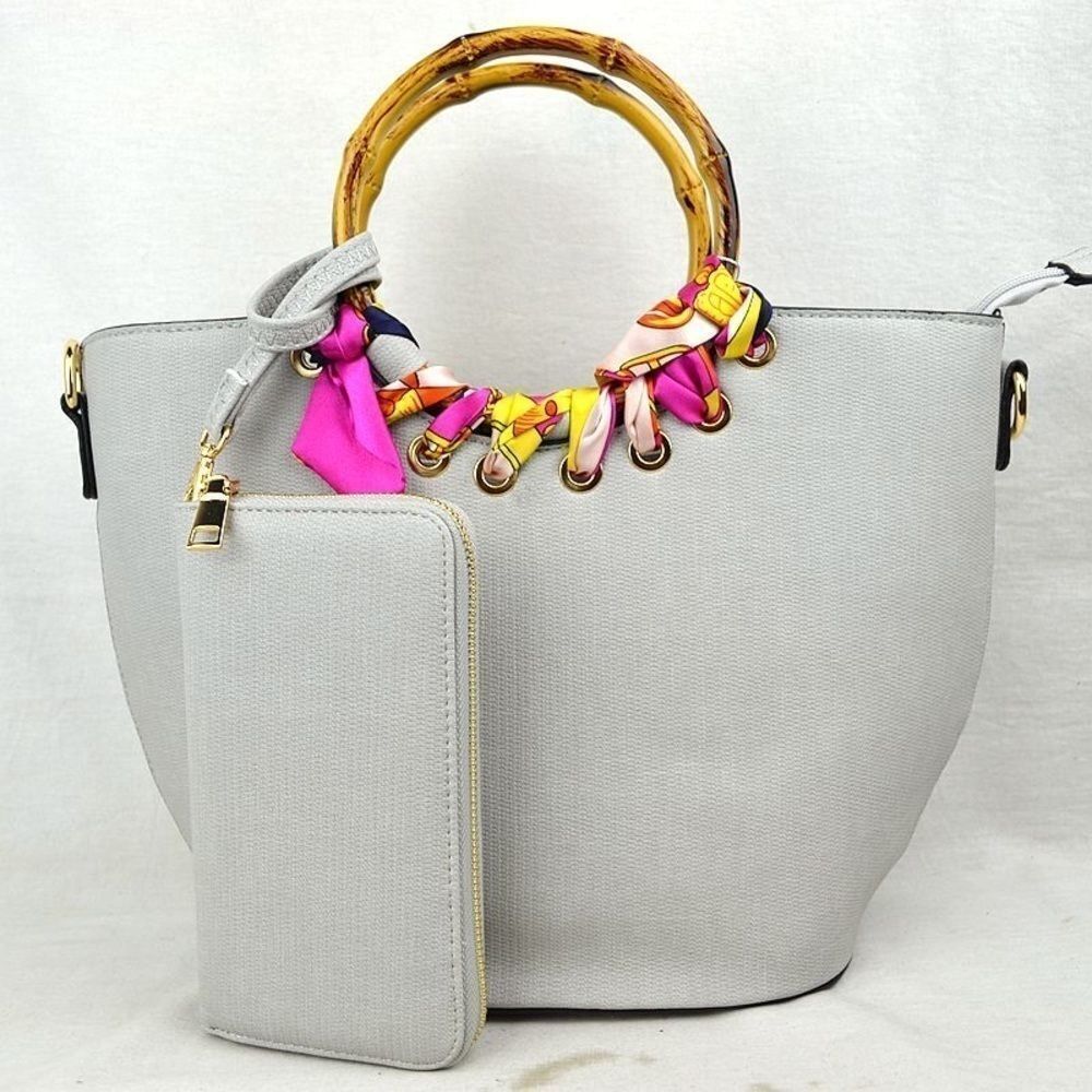 Accent Bamboo Scarf Handle Satchel & Wallet Set